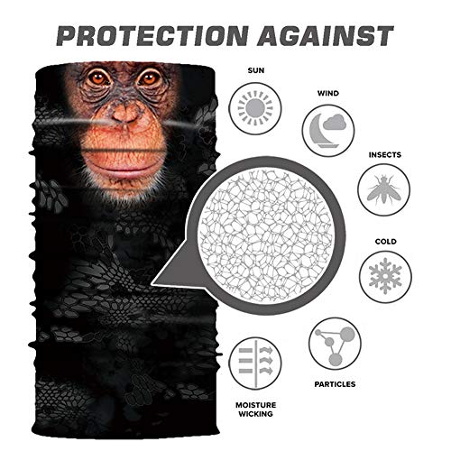 Seamless Face Mask| Bandana for Dust| Headband | Magic Scarf| Head Wrap| Windproof Neck Warmer| Neck Gaiter| Balaclava| Headwear | Animal Sweatband For Music Festivals, Raves, Outdoors (gorilla)