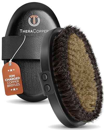 TheraCopper Copper Body Brush - Premium Ionic Copper Dry Brushing Body Brush for Lymphatic Drainage - Natural Copper-Bristles for Exfoliation Cellulite Reduction Improve Circulation & Radiant Skin