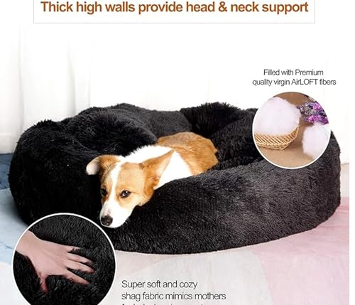 Image of ZEXSAZONE Round Donut Pet Bed for Cats and Puppies Dogs, Cozy and Plush, Raised Bedside Support, Both Sides Use Like 2 in One, Washable, Sizes for Small, Medium, and Large Pets. (Black, Large)