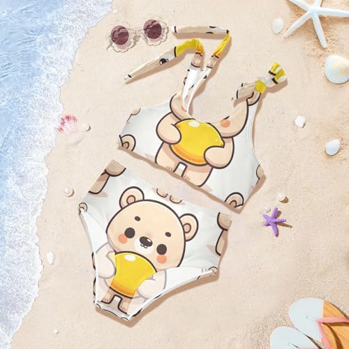 Girls' Bikini Set, Cute Cartoon Bear Holding Lemon Kids Swimsuit 2 Pcs Beach Bathing Suit4
