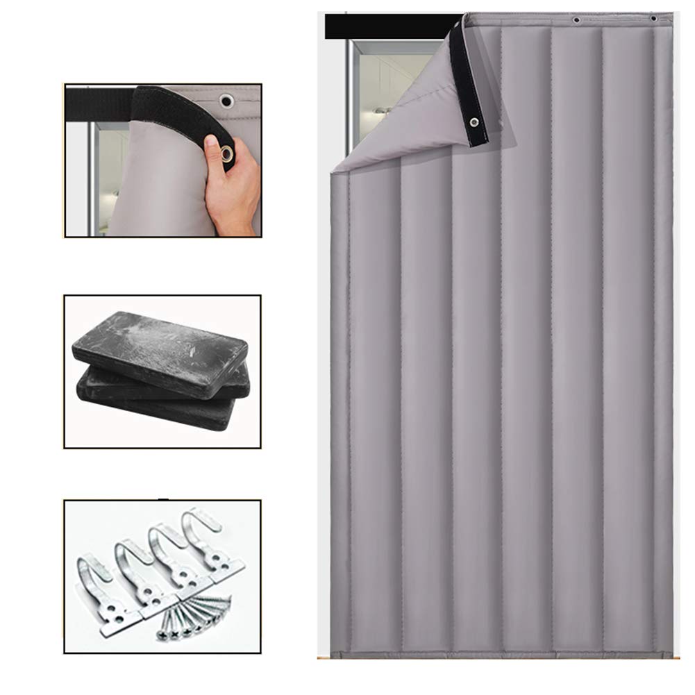 Thermique Isolation Phonique Rideau De Porte, Épaissir PU Panneaux De Imperméable Rideau De Partition De Climatiseur Chambre à Coucher De Salon-Gris Argent 110x210cm(43x83inch)