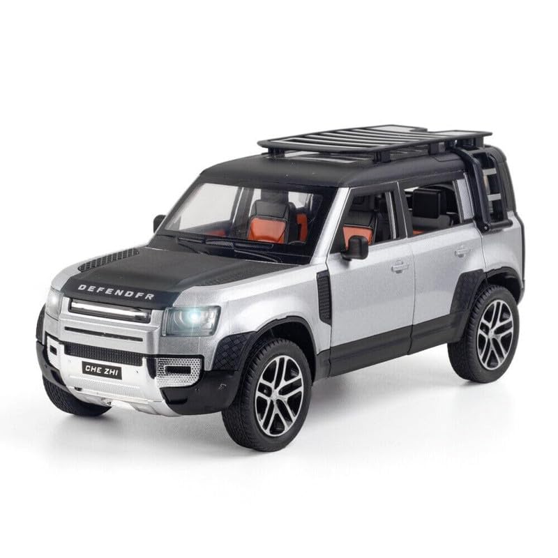 Image of Invite1:24 Defender Model Car Zinc Alloy Pull Back Toy Diecast Toy Cars with Openable Doors, Sound and Light for Kids Boy Girl Gift (Land Rover Defender - Silver Color)