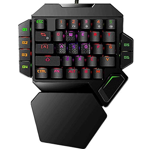 RGB One Handed Mechanical Gaming Keyboard,Colorful Backlit Professional Gaming Keyboard with Wrist Rest Support,USB Wired Single Hand Mechanical Keyboard for Game