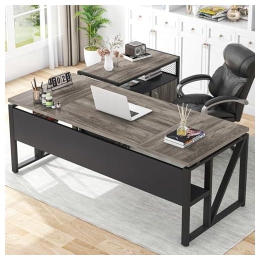 Tribesigns L Shaped Desk with Drawer Cabinet, 63" Executive Computer Desk and lateral File Cabinet, 2 Piece Home Office Furniture with Drawers for Hanging File, Doors with Locks (Gray, 63 inches)
