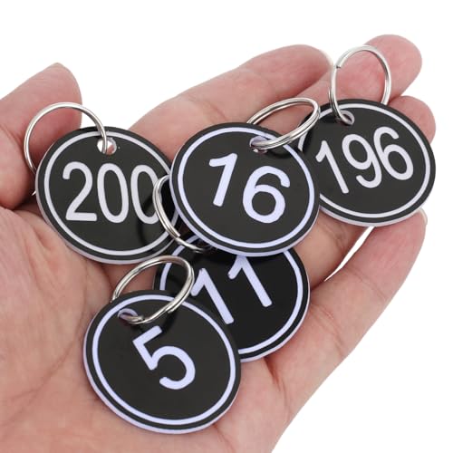 ABS Key Tags with Rings - 35mm Round Engraved Number ID Tags Key Chain for Keys, Bags, Luggage - White 1 to 1004
