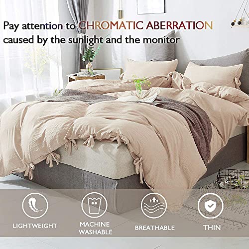 Annadaif Khaki Duvet Cover Queen Size，3 Pieces Soft Washed Microfiber Duvet Cover Set ,Comforter Cover With Bowknot Bow Tie （1 Duvet Cover 90X90 Inch, 2 Pillowcases） Easy Care Bedding Set #TOP2