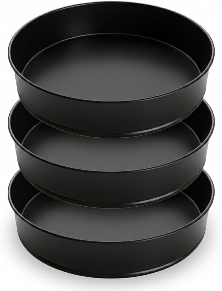 KasaBona 10 Inch Round Cake Tin – Non-Stick Stainless Steel Mould Round Baking Pans for Layer Cakes, Birthday, Wedding Roasting & Serving, Durable (10" Cake Tin – 3 Set)