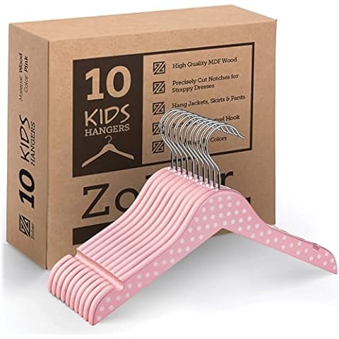 High-Grade Wooden Childrens Hangers (10 Pack) Cute and Charming, Durable Baby Hangers / Nursery Coat Hangers - 32cm Wide - 360° Swivel Hook & Dress Notches - Toddler/Kids Hangers For Clothes & Dresses Cover