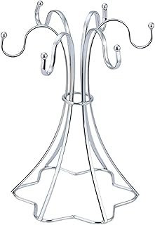Obrotowy Kubek Haki Suszenie Rack 6 Cups Holder Metal Drut Drzewo Wyświetlacz Stojak Kubek Ciężarki Stojak na Counter, Silver,Silver