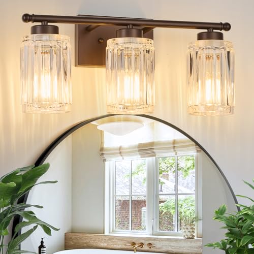 Image of 3 Light Bathroom Light Fixtures Modern ORB 18 Inch Vanity Lights for Bathroom Lighting Fixtures Over Mirror with Thickened Glass Shade for Cabinet Mirror Bedroom Hallway
