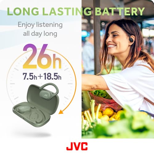 Image of JVC nearphones Open Ear True Wireless Headphones with Pivot Motion Mecanism, 16mm Large Drivers Sound, Single Ear use, BT 5.4, Long Battery Life (up to 26 Hours) - HANP40TG (Green)