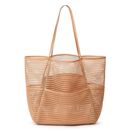 Image of KALIDI Beach Nylon Mesh Tote Bag, Casual Tote Bag Hobo Women Foldable MAX 23L Shoulder Bag For Beach Picnic Vacation