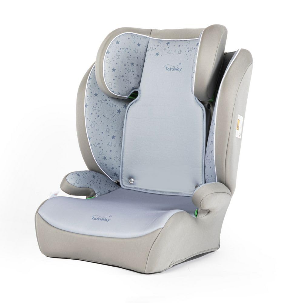 Tataway mit i-Size-Sterngrafiken, Kindersitz 15-36 kg (3,5-12 Jahre), 100-150 cm, Gruppe 2/3, kann mit 3-Punkt-Gurt montiert werden, grau