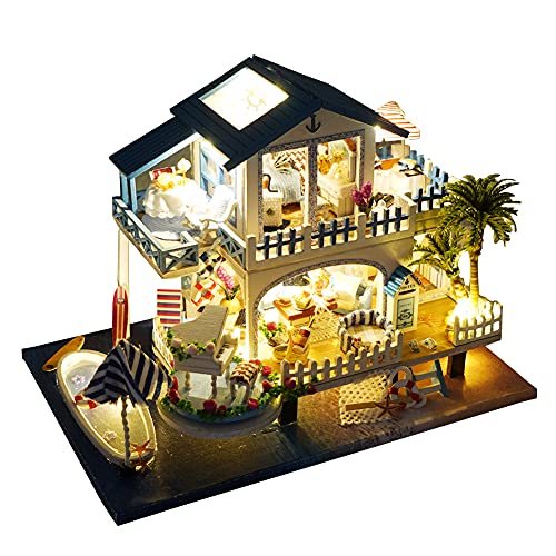 WonDerfulC Miniatur-Puppenhaus aus Holz, japanisch, Meer, Auto, Markt, DIY-Puppenhaus, 3D-Modell, kreative Geschenke für…