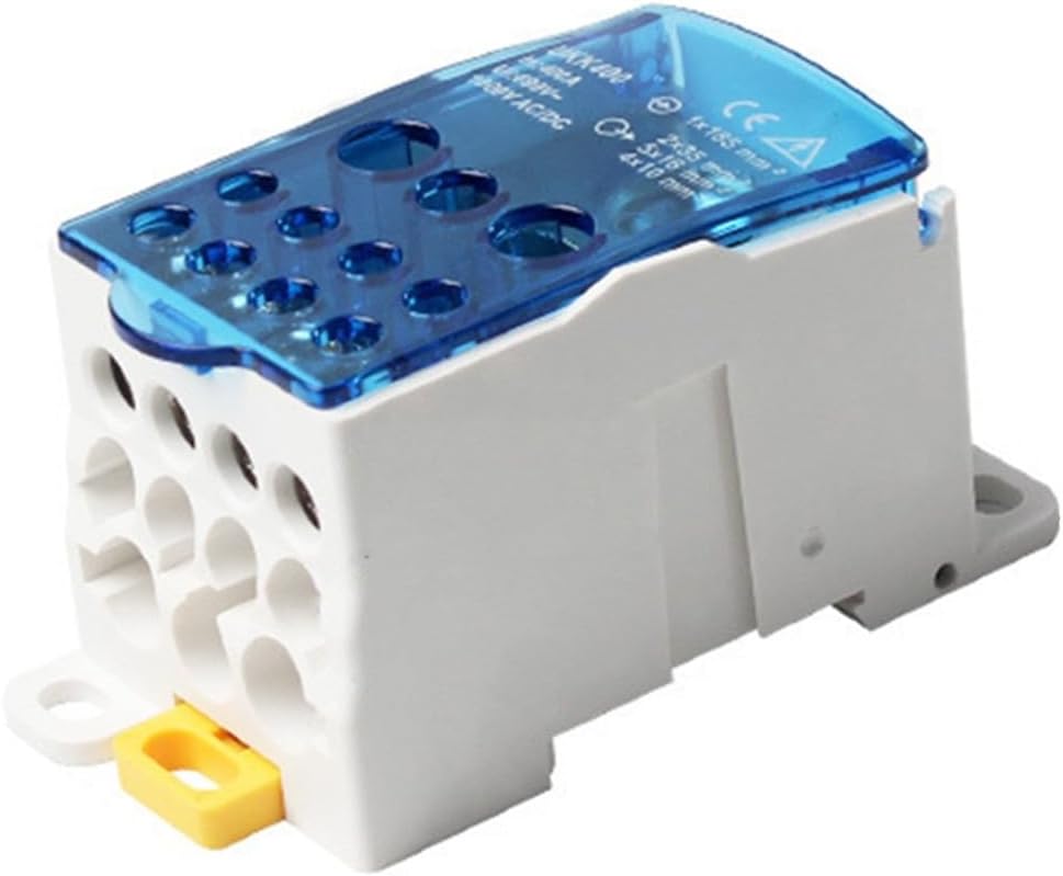 80A-500A DIN Rail Junction Box, Tinned Brass Terminal Block Splitter with Flame Retardant Base, 1 Input Multiple Output Electrical Wiring, (400A)