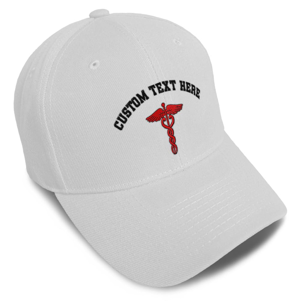 Custom Baseball Caps for Men & Women Embroidered Red Medical Caduceus Symbol Embroidery Ladies & Men Baseball Hats Acrylic White Personalized Text Here