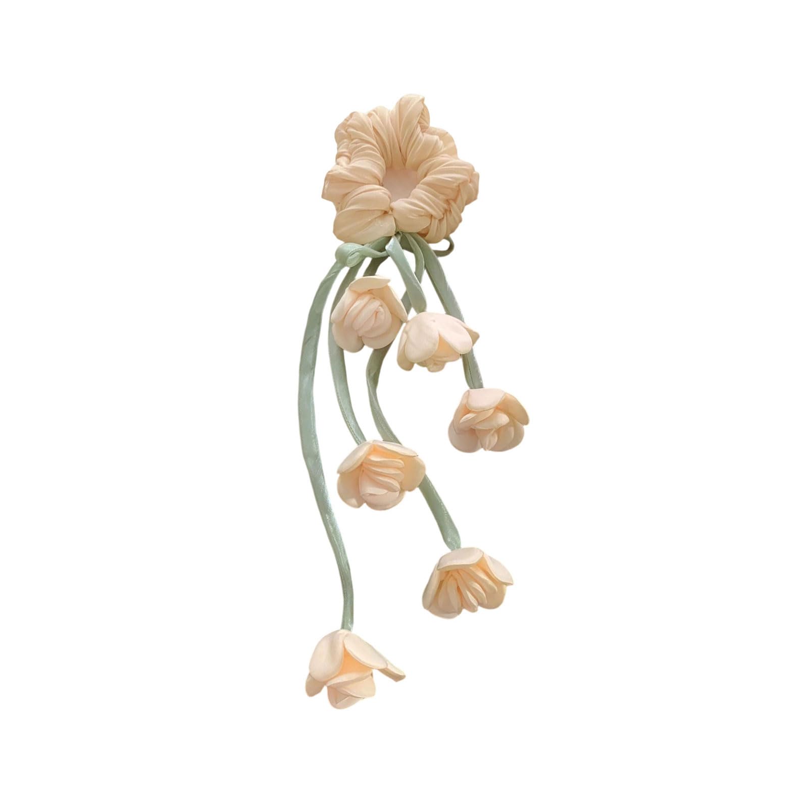 YUXITA Tulips Floral Hair Scrunchie Headbands Rope With Fringe Tassels Trim Sheer Mesh HairsTie For Women Girls