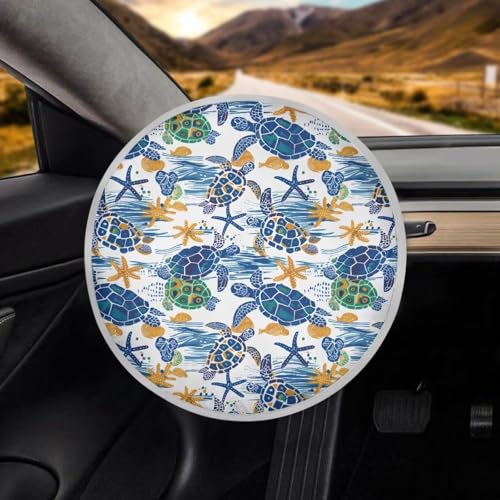 Image of Blue Turtle Steering Wheel Sun Shade Cover Easy Installation Steering Wheel Cover Car Interior Design Sun Shade for UV Protection Universal for Cars Truck SUV Van