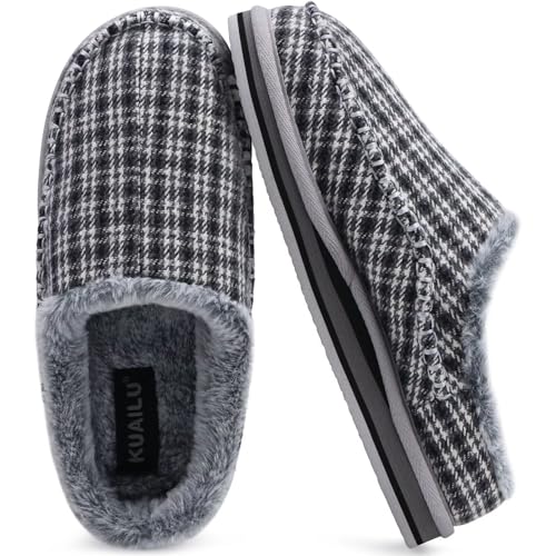 Image of KuaiLu Mens Slippers Orthopedic Arch Support Suede Fluff Plush Home Shoes | Comfortable Plantar Fasciitis Slip-on Bedroom Warm House Garden Footwear Fuzzy Clogs Slippers Indoor Outdoor Pantuflas