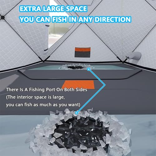 Eisangelzelt Pop-Up-Unterstand für 6-10 Erwachsene, isoliertes Sechseck-Design, einfacher Aufbau, großer Angelbereich, 420D-Material