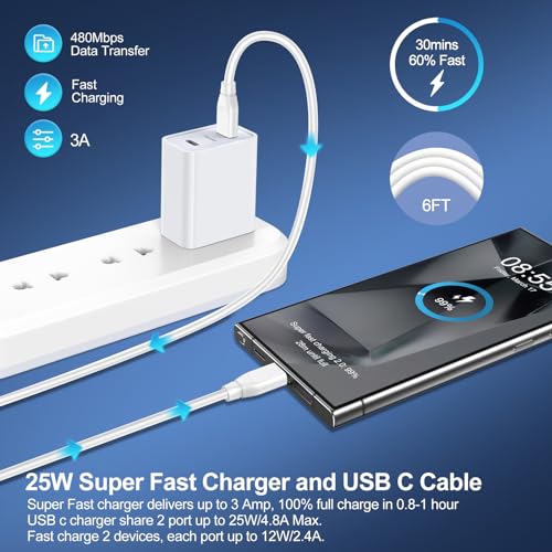 Abcpow BP2312-02 Samsung Charger Fast Charging Cord Android Charger For Samsung Galaxy A15 5G A35 A55 S24 Ultra A25 S23 Fe S22 Google Pixel 8 Pro 8A, 25W 2 Port Usb C Phone Wall Plug Block thumb #5