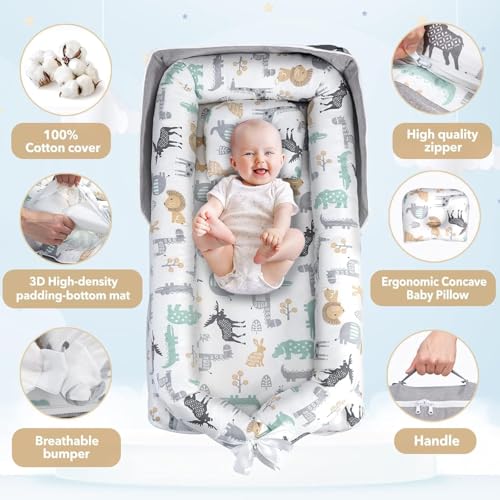 بيونتي سرير اطفال محمول من القطن قابل للطي والازالة والغسل، سرير بيونيك للاطفال الصغار لغرفة النوم، مثالي للسفر، هدايا لحديثي الولادة (بينك) (D)