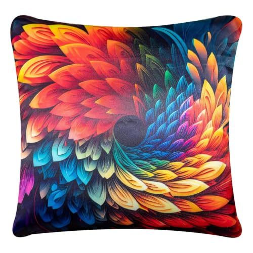 Image of Decorative Satin Sofa Cushion Covers Set of 5, 16 x 16 Inches, Multicolor Floral Printed Pillow Covers for Living Room, Bedroom, Couch & Sofa, Soft Glossy Fabric, Zipper Closure