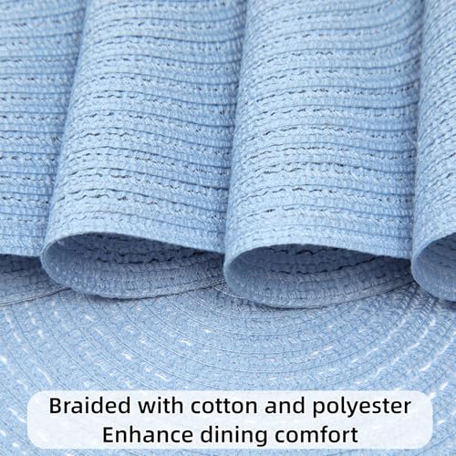 Image of SHACOS Round Braided Placemats Set of 8 Washable 15 inch Round Non Slip Table Place Mats for Dining Tables Wedding Party Decor (Light Blue, 8)