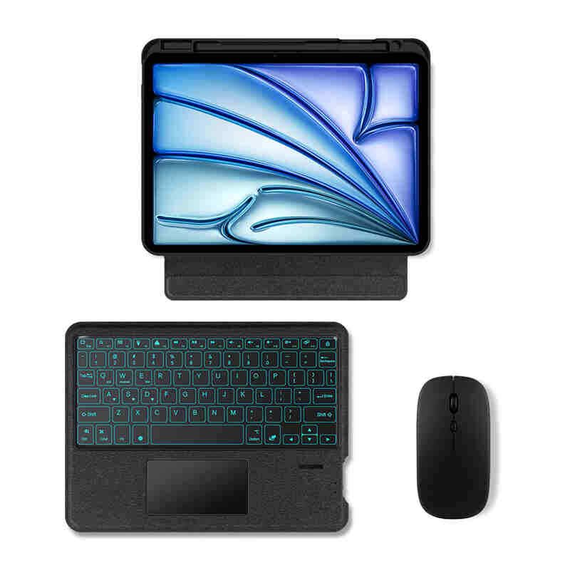 Clavier Bluetooth iPad Pro 11 M5 rétroéclairé avec étui cuir et souris - 3