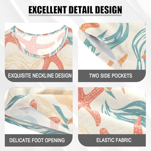 ALAZA Red Starfish Cartoon Pajamas Set Short Sleeve Cotton Sleepwear Summer Pjs 2 Piece 5-14Y4