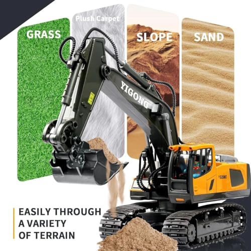 Image of 1:20 Scale New J-C-B Excavator Toy for 6-12 Yr Boys, Best Birthday Gifts for Kids 7 8 9 10 11 Year Old, Rc Construction Toys with Metal Shovel, Lights, Sounds 2.4Ghz, Multi Color