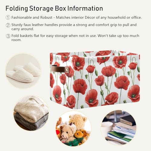Image of Aslsiy Storage Basket Poppy Field Flower (5) Nursery Bins Baby Canvas Box Clothes Shelf Basket Laundry Hampers 2 Pcs