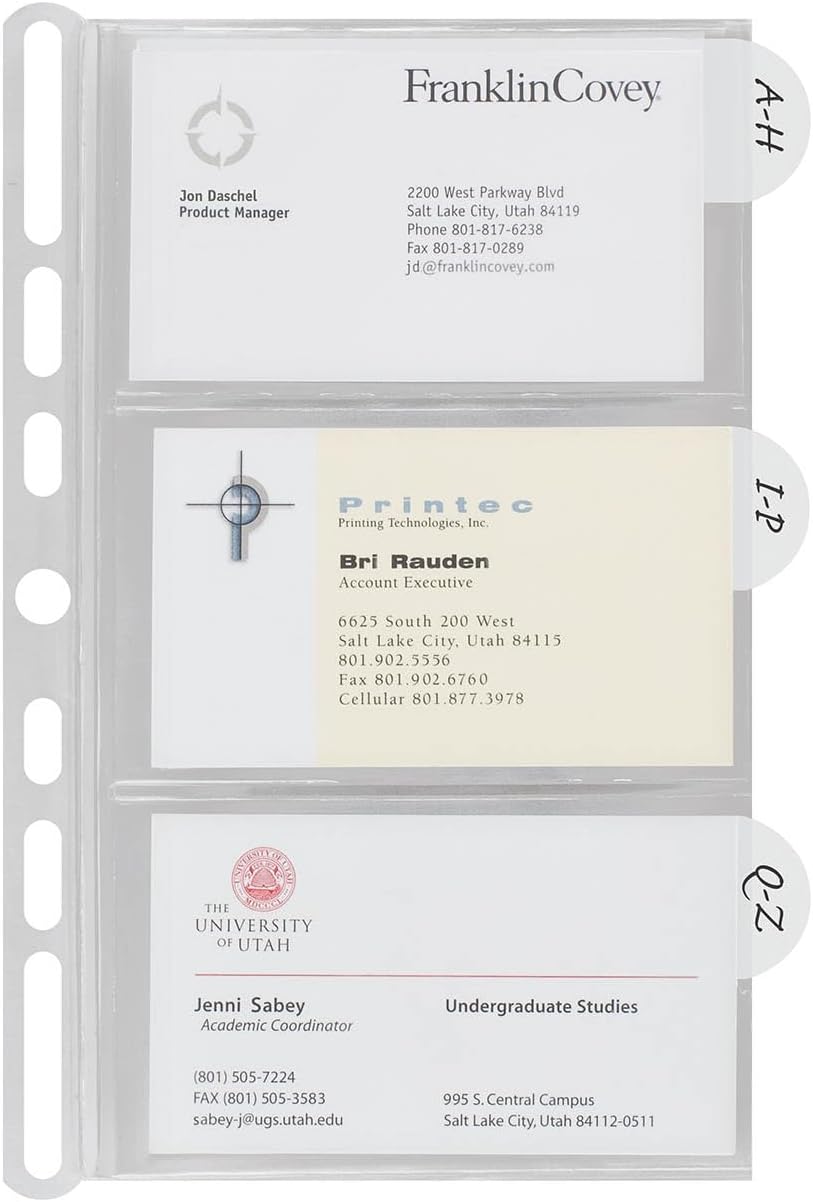 FranklinCovey - Universal Business Card Holder for FranklinCovey Planners | Fits Compact, Classic, & Monarch Sized Planners (6 Sheets, 6 Slots Each)