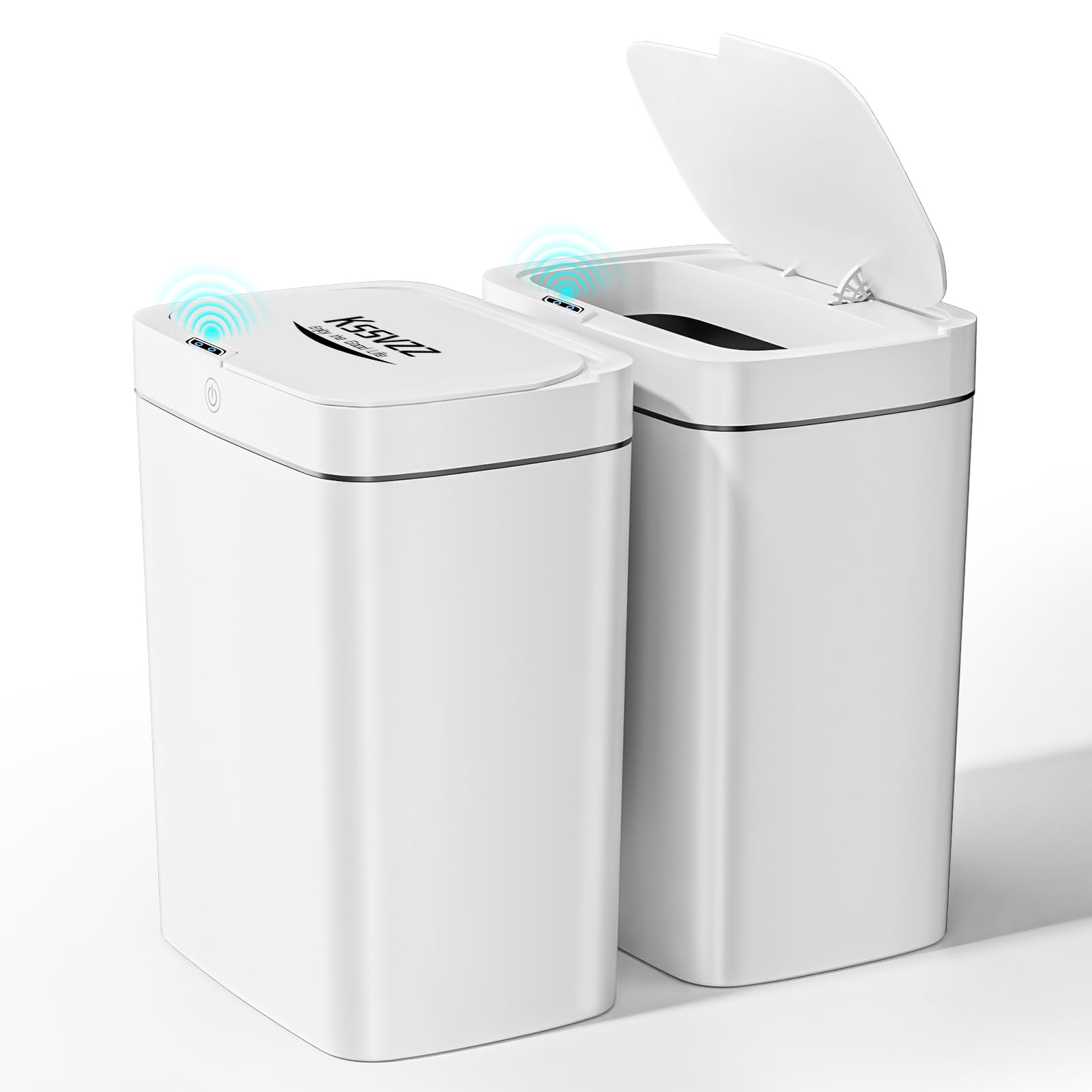Kssvzz 2 Pack Motion Sensor Bin with Lid, 2x15L Automatic Bins Plastic, Electric Bin Waterproof for Kitchen, Bathroom, Office, Bedroom, Living Room