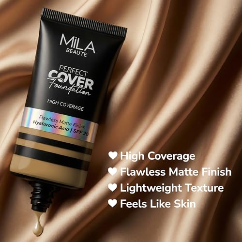 Image of Mila Beaute Perfect Cover Foundation with Hyaluronic Acid & SPF 20 | High Coverage & Flawless Matte Finish | Super Hydrating & Lightweight Formula | Suitable for All Skin Types - 8 Honey