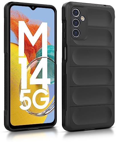 Image of WOW IMAGINE Ultimate Silicon Back Cover Case for Samsung Galaxy M14 5G | Military Grade Drop Protection Shockproof Bumper | Anti-Slip Grip | Scratch Proof Micro-Fibre Cloth Inside (Pitch Black)