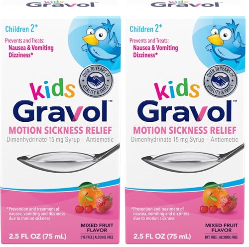Image of Gravol Kids Liquid for Motion Sickness Relief and Nausea Prevention, 2.5 fl oz (75 ml) (Pack of 2)