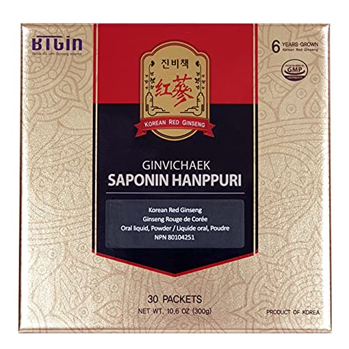 BTGIN Korean Red Ginseng Extract 3000mg Everyday, Saponin Hanppuri, Immune Booster and Focus Supplement for Brain Enhancement with Ginsenoside Rg3, Panax Ginseng 6 Years Root, 30Packets in 1 Set