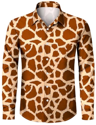 COSAVOROCK Camisa Estampado Jirafa Hombre Camisas Animal Casual Manga Larga, Jirafa, XL