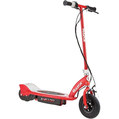 Razor E100 Electric Scooter for Kids Ages 8+ - 8" Pneumatic Front Tire, Hand-Operated Front Brake, Up to 10 Mph and 40 Min of Ride Time, for Riders Up to 120 Lbs