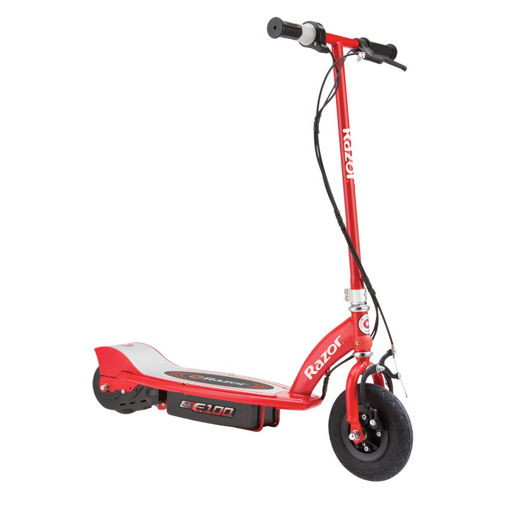 Razor E100 Electric Scooter for Kids Ages 8+ - 8" Pneumatic Front Tire, Hand-Operated Front Brake, Up to 10 Mph and 40 Min of Ride Time, for Riders Up to 120 Lbs