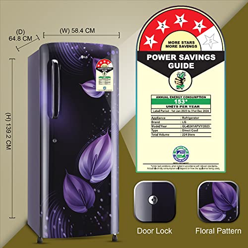 Image of LG 224 L 4 Star Inverter Direct-Cool Single Door Refrigerator Appliance (GL-B241APVY, Purple Victoria, Moist 'N' Fresh)