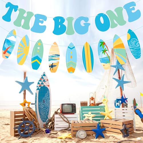 Image of The Big One Banner Surfing 1st Birthday Party Decorations Surfing Surfboard Theme First Birthday Decorations for Baby Boys Summer Beach Surf Party Supplies