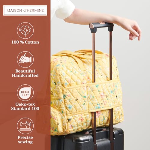 Maison d' Hermine Weekender Bags for Women Cotton Quilted Duffel Overnight Luggage Weekend Bag for Men Gym Sports Gifts Travel Business Travellers Family Trip (Colmar - Yellow)2