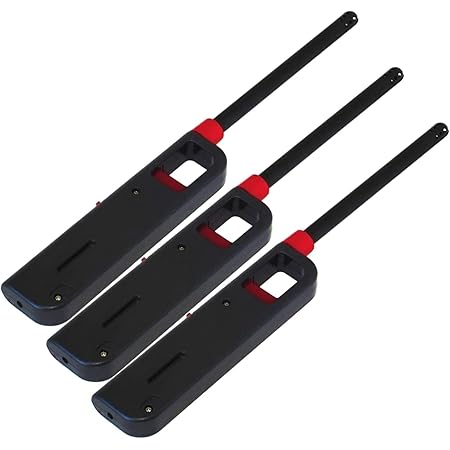 3 Pack - Vezee Fuel Included Handi BBQ Grill Click Flame Long Stem Lighter - Refillable Butane Gas Candle Fireplace Kitchen Stove Wind Resistant, Red