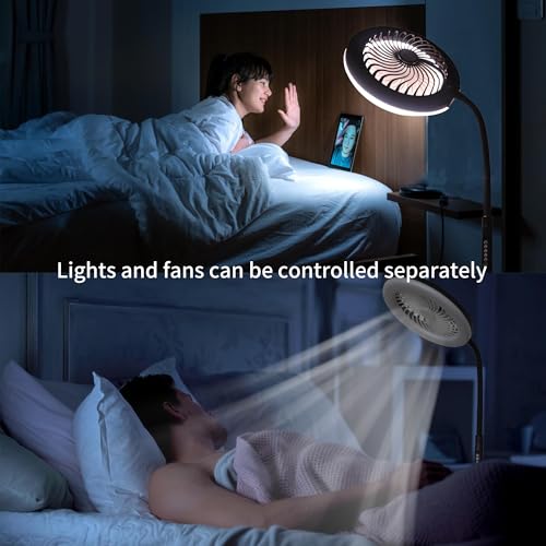 Image of Floor Fan with RGB Lights and Remote, 3 Speeds Standing Floor Lamps with Button, Vertical LED Fan, 3000K-6500K Stepless Dimming for Office Kid Room Bedroom, Adjustable Height
