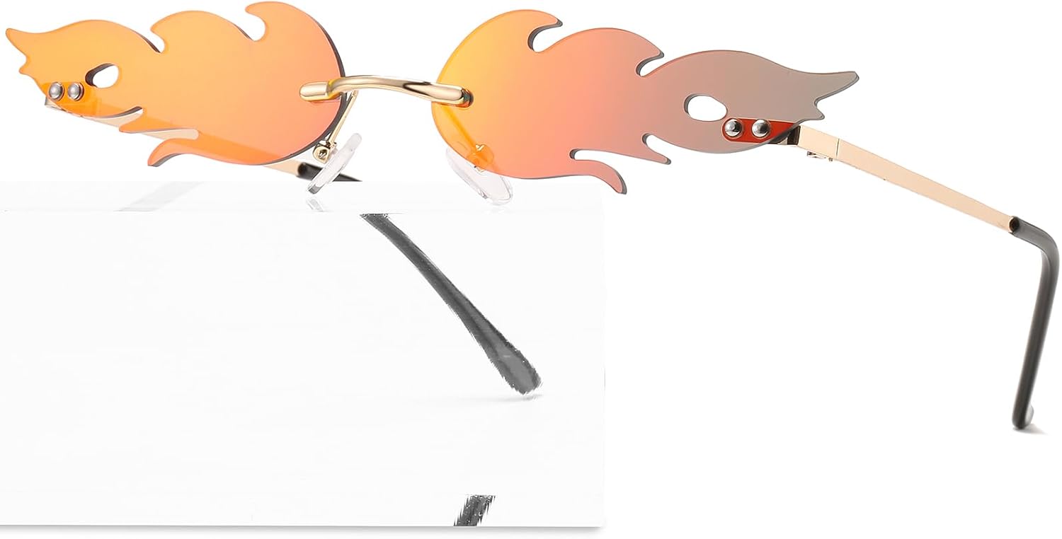 PORADAY Fire Flame Sunglasses for Women Men Trendy Retro Rimless Glasses Vintage Wave Fire Shaped Frameless Eyeglasses - Image 4