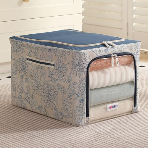 Image of HOKIPO Wardrobe Organiser for Storage of Clothes, 600D Oxford Fabric Storage Box, Blue Blossom - Large Pack of 1 (AR-6489-BLU)