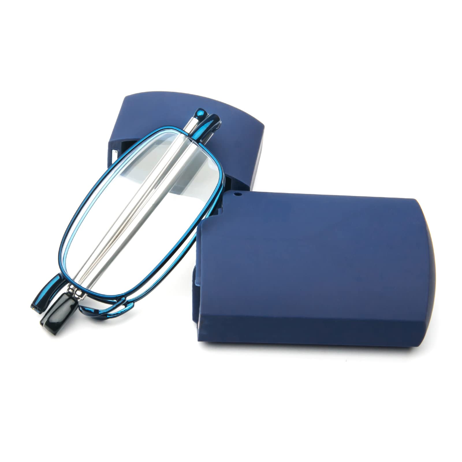 MMOWW Filtro de Luz Azul Gafas de Lectura Plegables Para Hombres y Mujeres con Varillas Telescópicas con Estuche Portátil (Azul, +2.0)