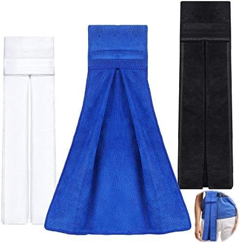 Oudain 3 Pcs Football Towel Quarterback Football Field Towel Closed Football Accessories Microfiber Sports Towels with Hook and Loop Straps for Football, Golf, Gym (White Black Blue)